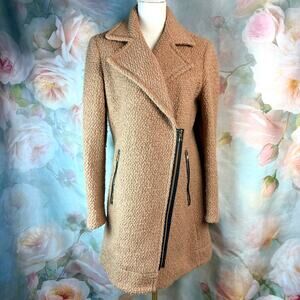 Calvin Klein Asymmetrical Zip Caramel Camel Wool Coat